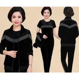 sp2018休闲中年妈妈春秋装外套金丝绒运动套装女40岁50新款潮中老年

