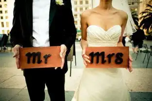 求情侣头像女的穿着婚纱举着mrs字男的举着mr的字,一左一右的高清图片
