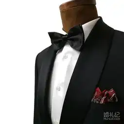 优山纯黑色青果领修身男士结婚礼服

