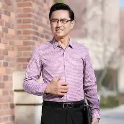洋湖轩榭春秋季爸爸长袖衬衫4050岁中年男士衬衣休闲中老年男式寸衫a
