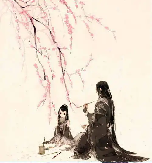 各位好,我寻找一张古风图,图片底色为淡黄色,里面有个小女孩和她师傅,两人都在
