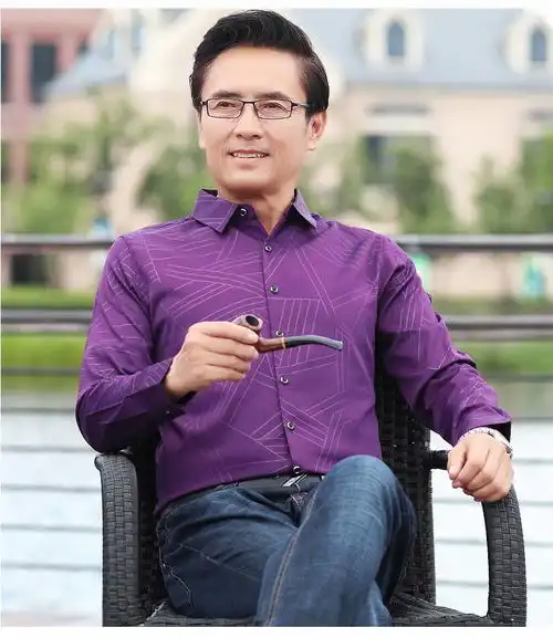 洋湖轩榭中年男士长袖衬衫爸爸装4050岁中老年休闲衬衣春装大码男装上衣a
