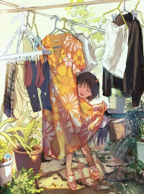 黄绿色和水系色的光影少女,是夏天的味道呀,看着好舒服的漫画风
