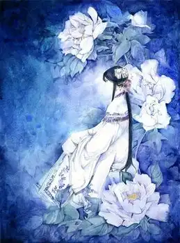 求做女生头像整体淡蓝色古风的类似水墨风的可以在图中加上名字兮墨花易冷
