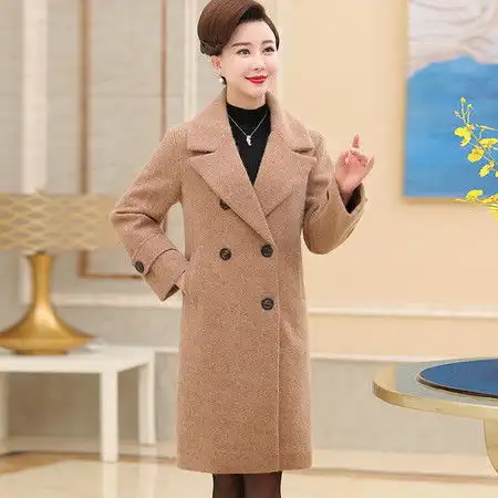 施悦名2018妈妈秋装新款毛呢风衣外套4050岁中长款中老年女秋冬呢子大衣
