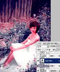 photoshop调出外景人物照片柔和的古典暗调青紫色
