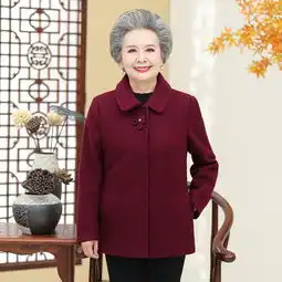 洋湖轩榭妈妈毛呢外套中老年人秋装女奶奶秋冬呢子衣服短款大码老太太上衣a
