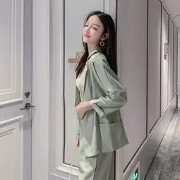 花布七分袖欧美紫色西装
