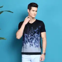 tedelon太子龙男士立体图案v领印花短袖t恤tr21cw062黑色系800xl

