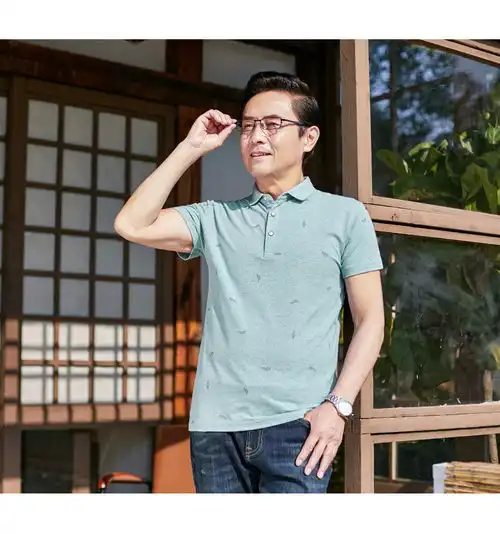 洋湖轩榭中年爸爸短袖t恤男夏装中老年男士休闲polo衫4050岁爷爷棉质衣服
