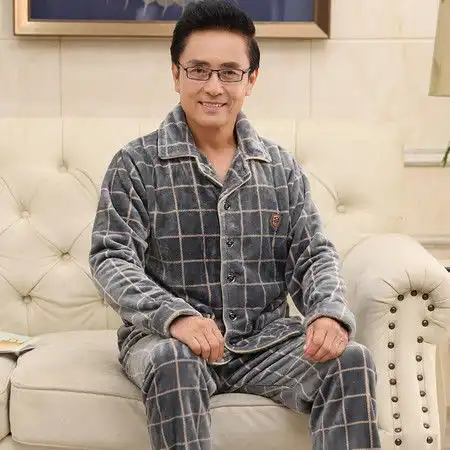 珊瑚绒睡衣男士冬季加绒加厚中老年老人爸爸爷爷家居服秋冬款保暖
