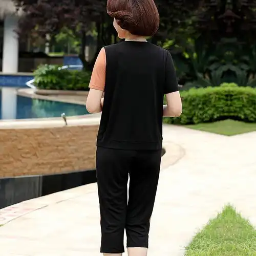 2020新款妈妈运动套装中老年女夏季超弹长袖上衣裤子两件套4050
