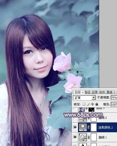 photoshop给美女写真图片调出甜美的青紫色
